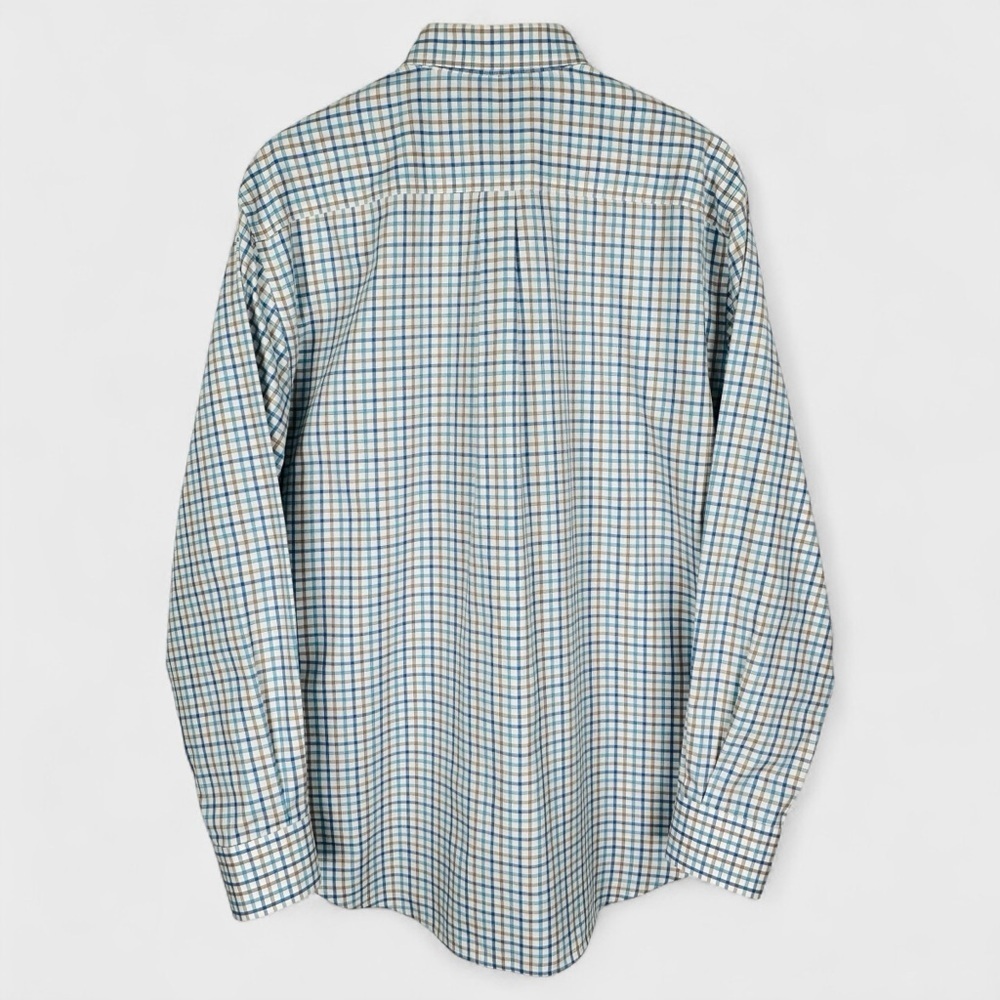 Peter Millar Mens Large Blue Brown Checkered Plaid Long Sleeve Button Down Shirt - Picture 5 of 9